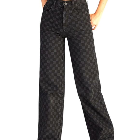 Pacsun Eco Black/Gray Checkerboard High Waisted Baggy Jeans, Relaxed Weekend, 24 - Picture 2 of 11